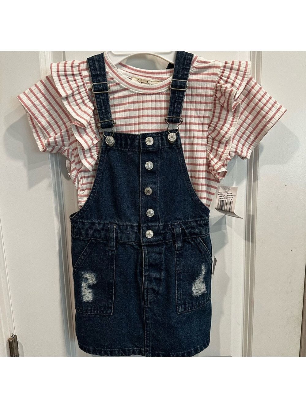 Jessica Simpson Dark Blue Kids Overalls with Striped Shirt